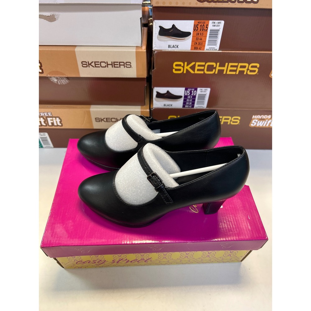 Easy Street Zest Pumps Womens 6.5W Black New Mary Jane Block Heel Shoes 0601